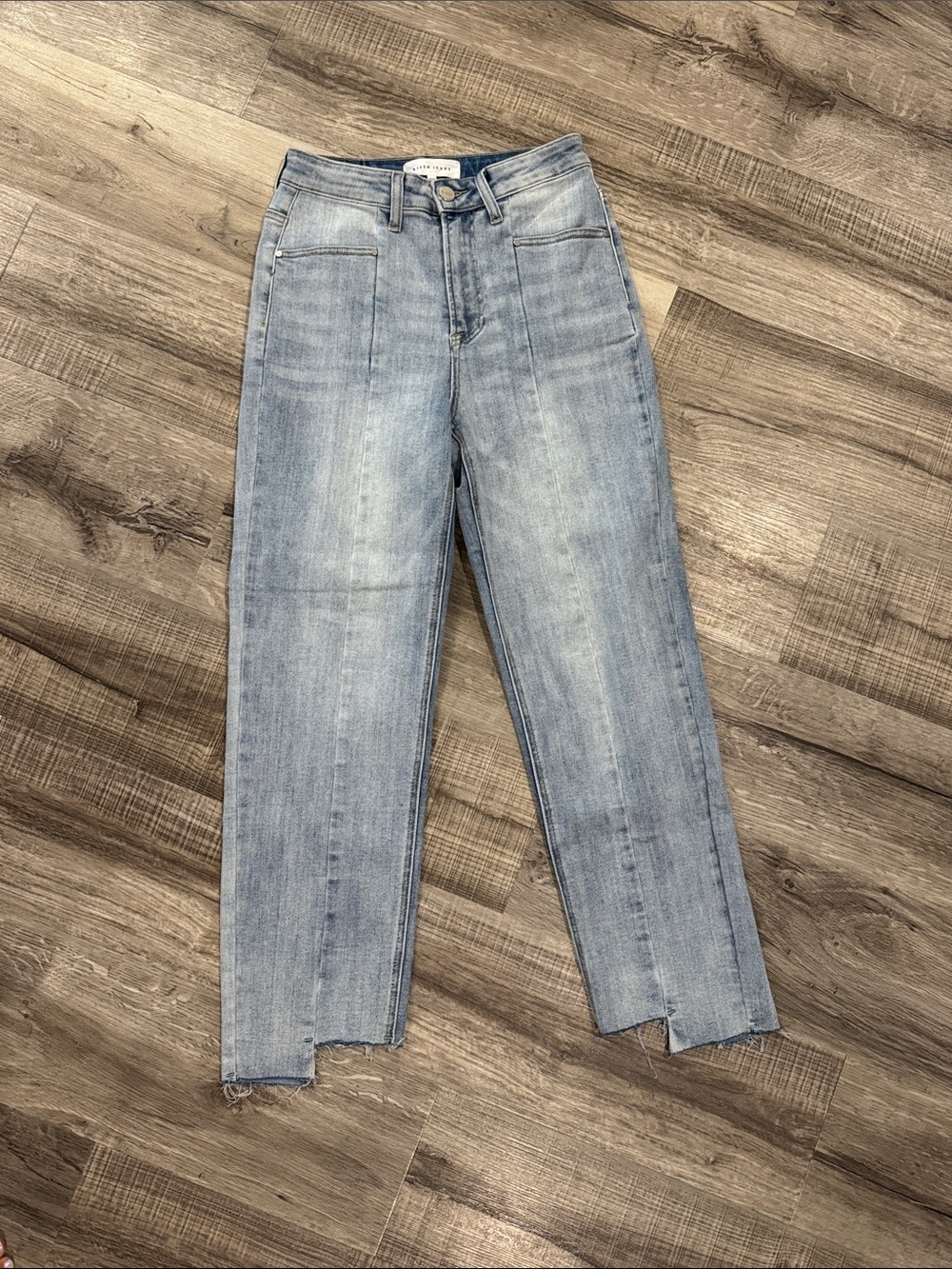 Light Wash Straight-Leg Jeans with Raw Hem - Risen Brand